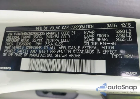 2016 Volvo Xc60 T6 Drive-E from USA, damaged, VIN YV449MRK3G2880335